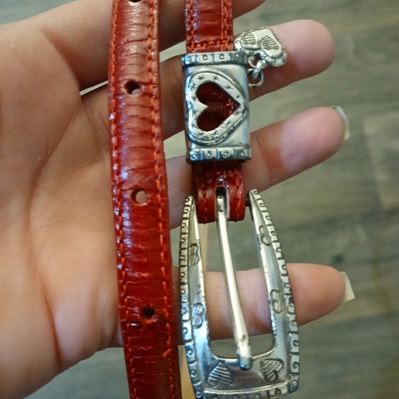 Brighton Croc Embossed Red Leather Heart Charm Belt. - Picture 2 of 13